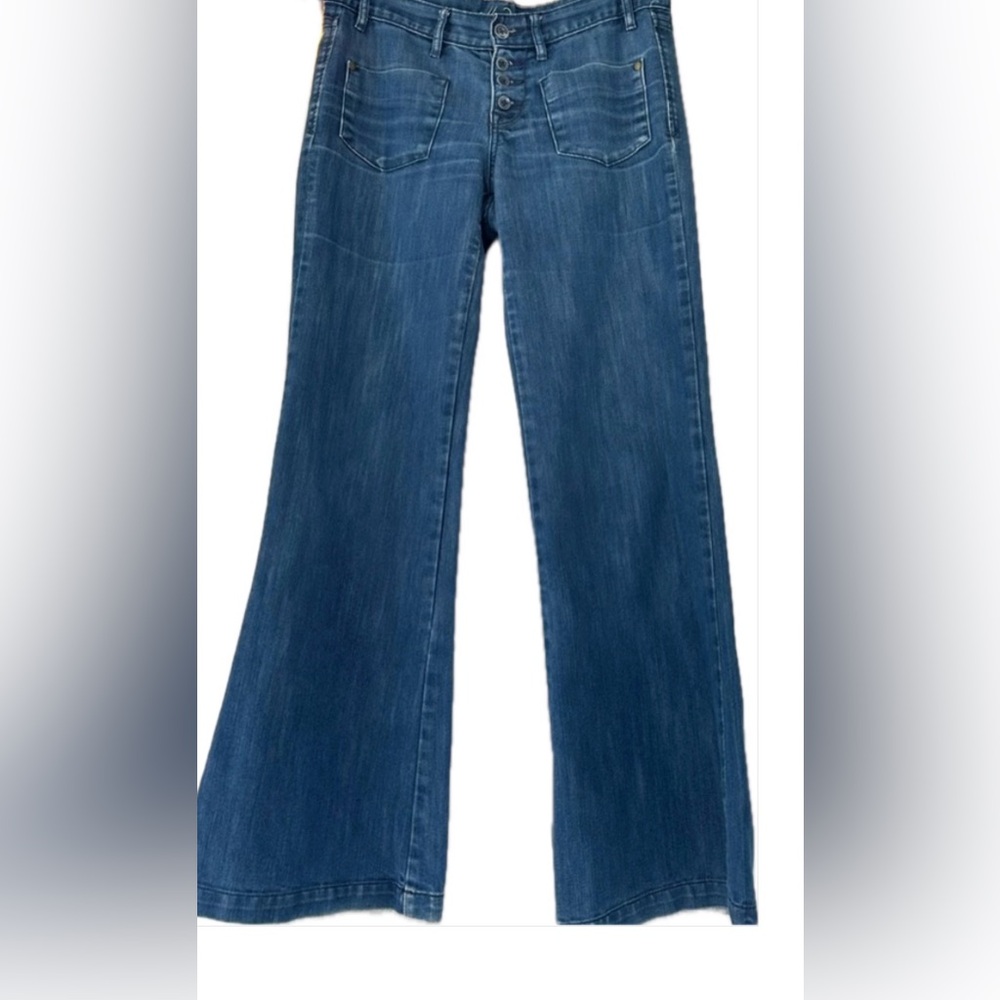 Button Front Jeans, Low-rise, Vintage 2009. Flare Leg. 4 Pockets. 70s Vibe.